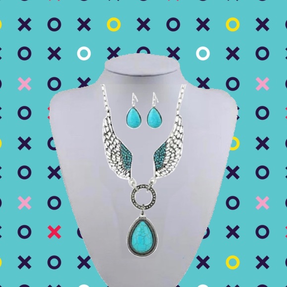 SET TURQUOISE DROPS NECKLACE & EARRINGS - Picture 4 of 5